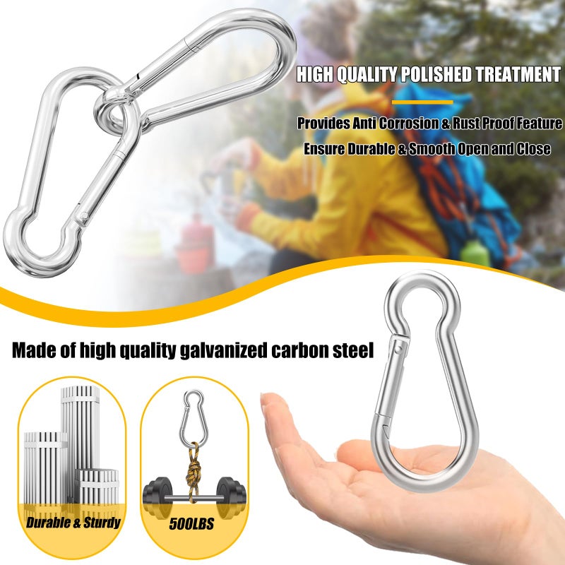 EPHECH 100PCS 3"" Heavy Duty Spring Snap Hook  M8 5/16"" Galvanized Steel Snap Hook Carabiner Quick Link Carabiner Clip  500LBS Holding Capacity Quick Link Keychain for Swing Hammock Gym Outdoor - Image 4